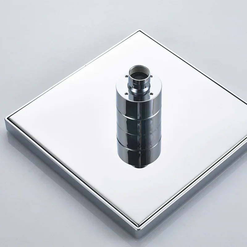 DecorBites™ Bright Chrome LED Rainfall Shower Head: Color Changing Brass Rectangular Shower Faucet