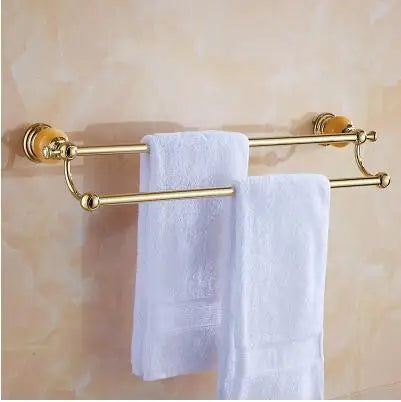 DecorBites™ Brass & Jade Gold Bathroom Accessories Set: Paper Holder, Towel Bar, Soap Basket