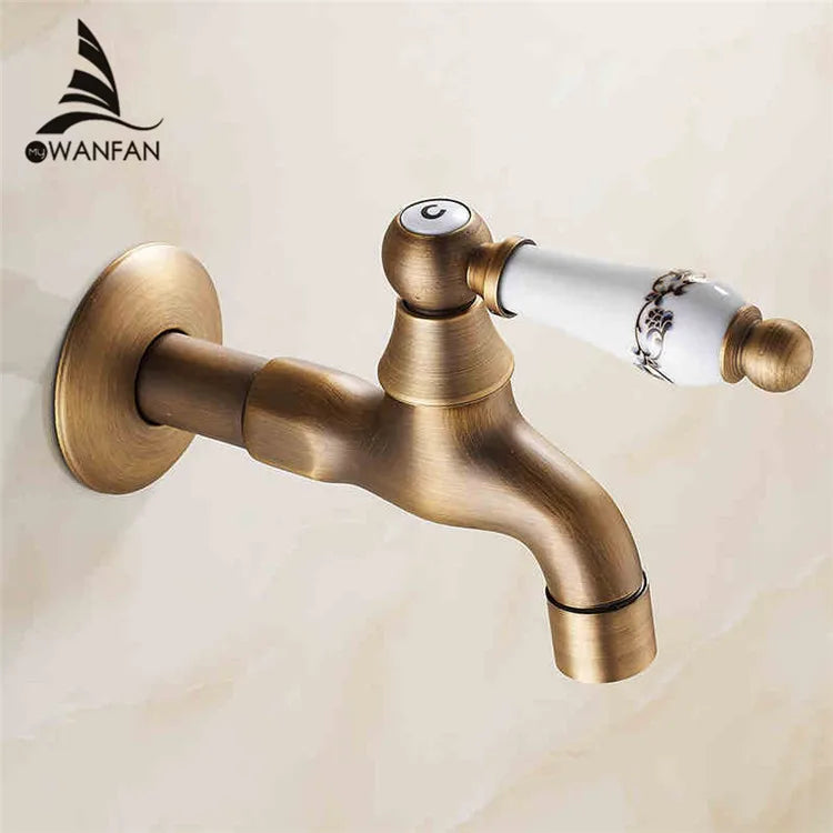 DecorBites™ Brass Antique Bibcock Faucet for Garden and Laundry, Cold Water Tap