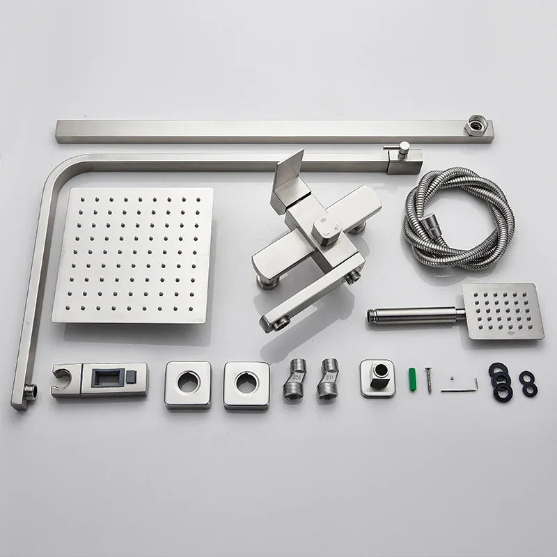 DecorBites™ Brushed Nickel Rain Shower System with Square Hand Shower Mixer