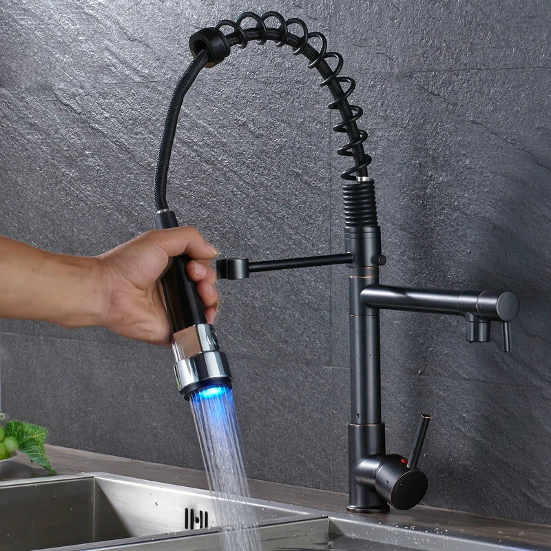 DecorBites™ Black Bronze Dual Spout Kitchen Faucet with Pull Down Sprayer