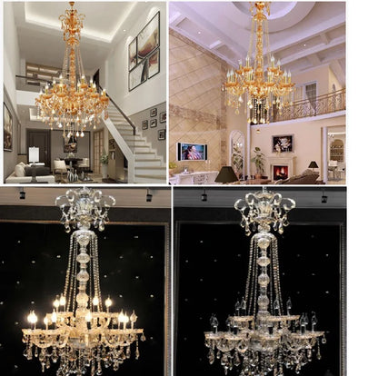 DecorBites™ Large Stair Crystal Chandelier 15 Arms Gold/Silver K9 Crystal Luxury Light