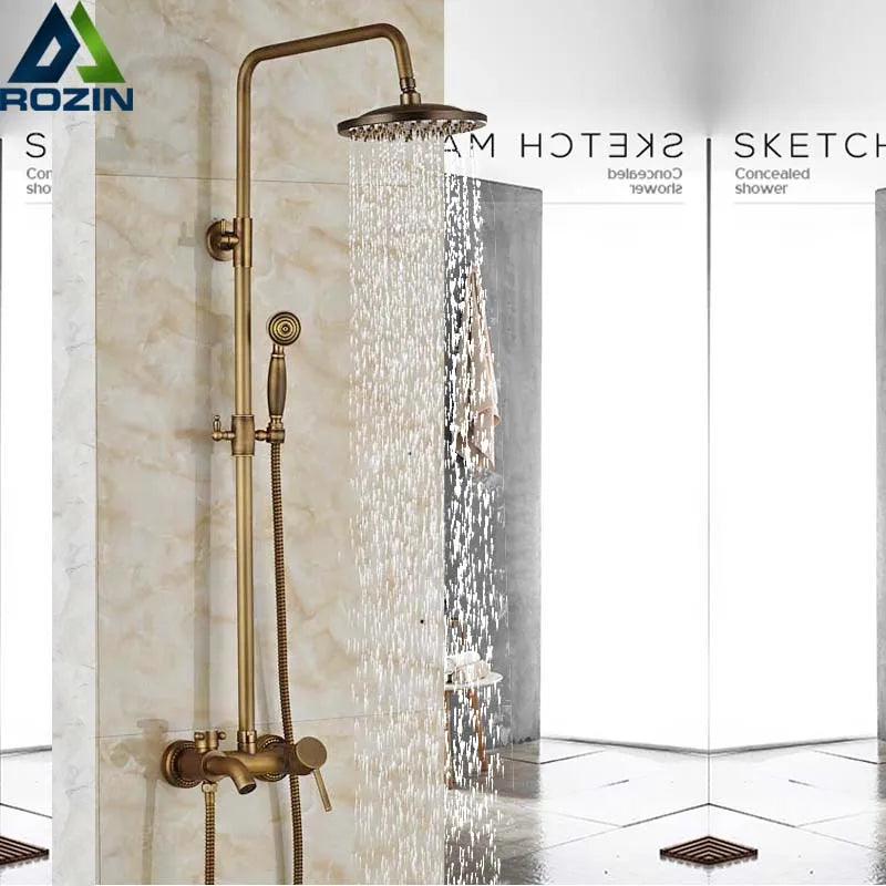 DecorBites™ Brass Rainfall Shower Faucet Single Handle Mixer Tap Wall Mount Bathroom Set