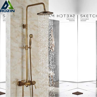 DecorBites™ Brass Rainfall Shower Faucet Single Handle Mixer Tap Wall Mount Bathroom Set