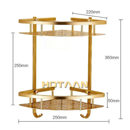 DecorBites™ Gold Aluminum Shower Shelf Basket Double Layer Holder Fashion YT-7026