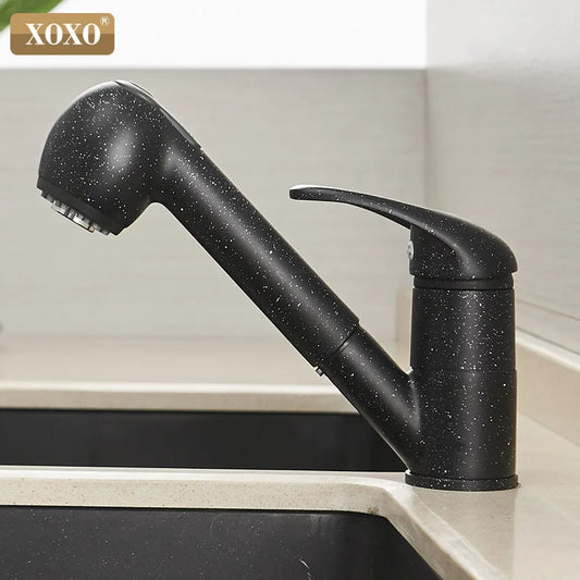DecorBites™ Black Polished Kitchen Faucet Pull Out Spray Mixer Tap Hot Cold Water 360°