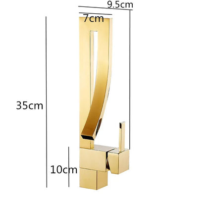 DecorBites™ Gold Brass Square Basin Faucet Single Handle Deck Mounted Bathroom Sink Mixer