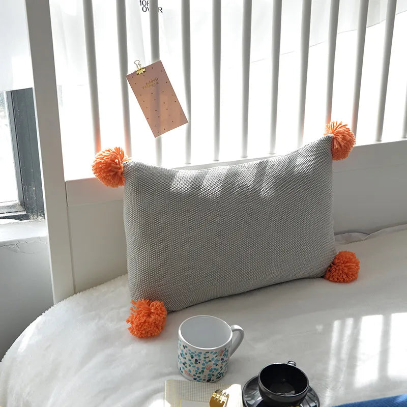 DecorBites™ Knit Cushion Cover Solid Grey Blue Orange Pillow Case 35*50cm