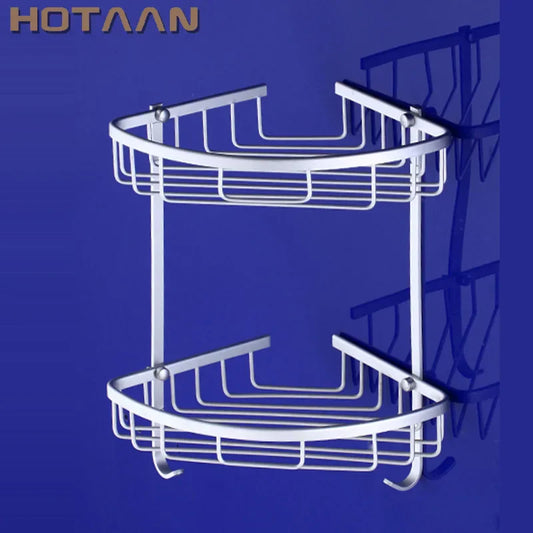 DecorBites™ Aluminium Double Shelf Kitchen and Bathroom Corner Basket Angel Rack