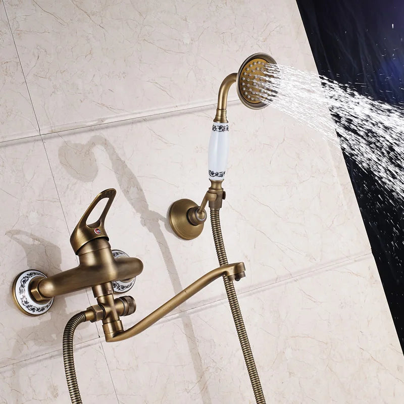 DecorBites™ Brass Long Nose Shower Faucet Wall Mount Single Handle Mixer Tap