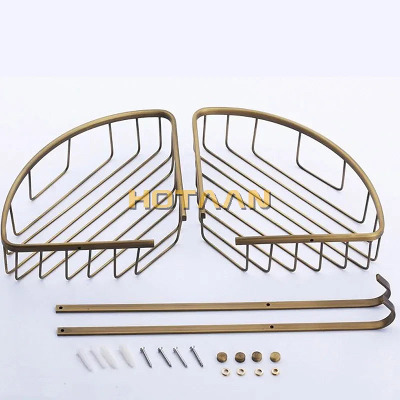 DecorBites™ Brass Bathroom Shower Shelf Basket - Double Layer Antique Finish Holder