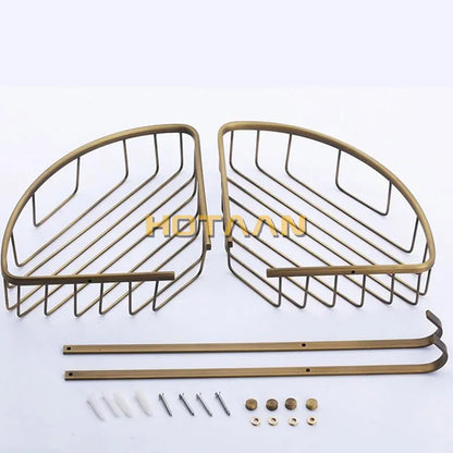 DecorBites™ Brass Bathroom Shower Shelf Basket - Double Layer Antique Finish Holder