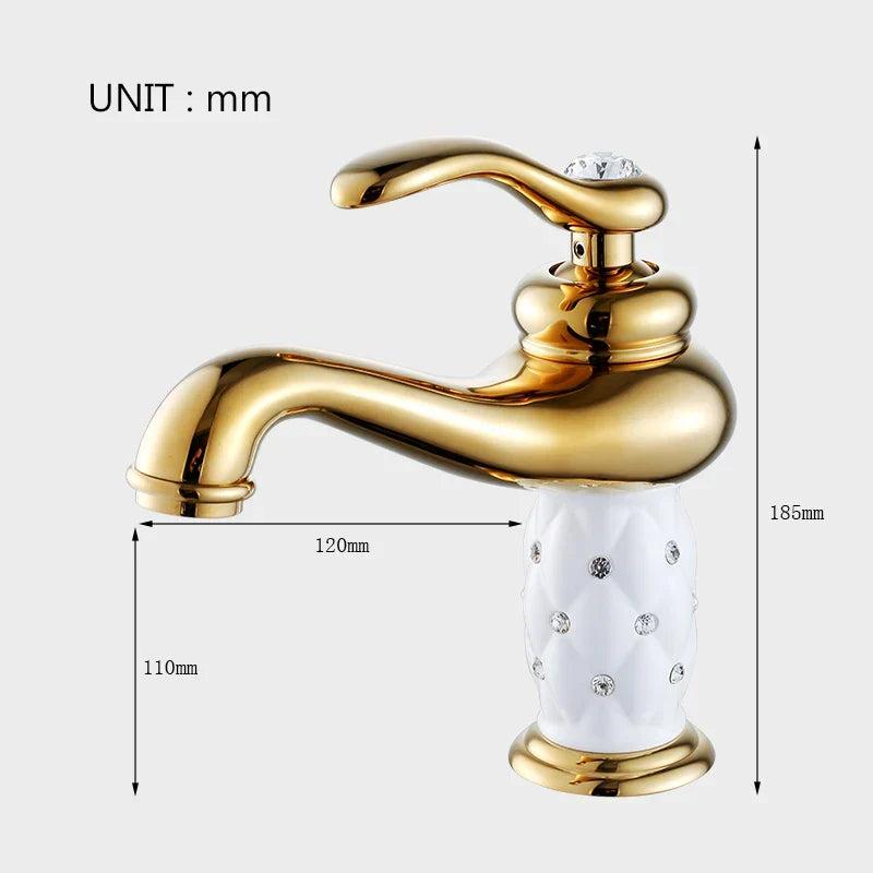 Grifo de Lavabo de Latón Dorado Decorbites™ con Diamante, Asa Única Mezclador de Agua Caliente y Fría