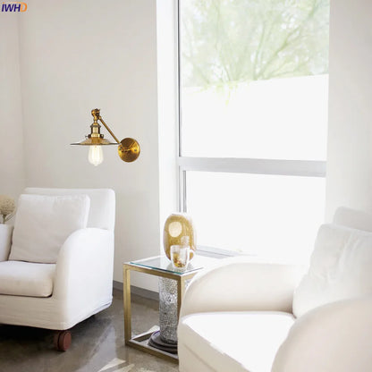 Aplique de pared LED de brazo largo dorado DecorBites™ para dormitorio, escalera, loft, estilo industrial vintage