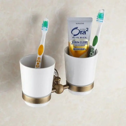 DecorBites™ Bathroom Accessories Set: Towel Rack, Bar, Holder, Hook - Antique Brass/Ceramic/Copper