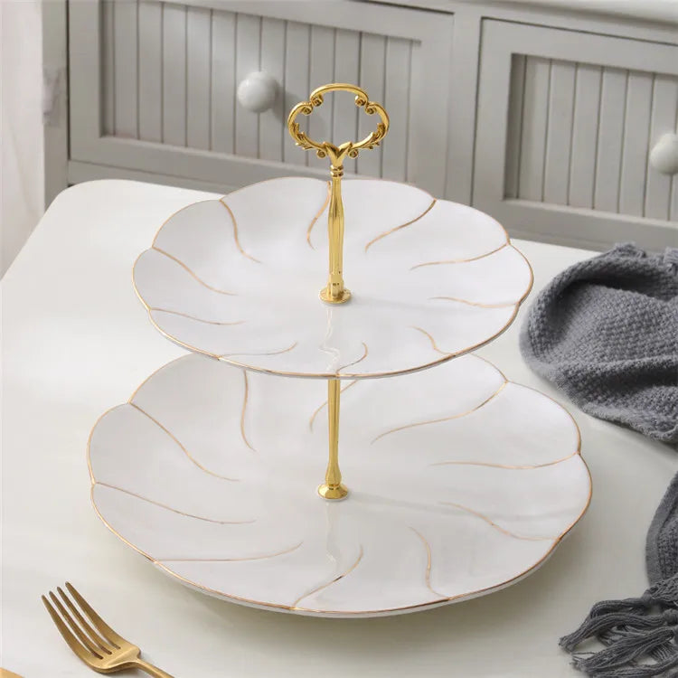 DecorBites™ Gold Inlay Bone China Fruit Plates Snack Dishes Cake Plate Candy Dish