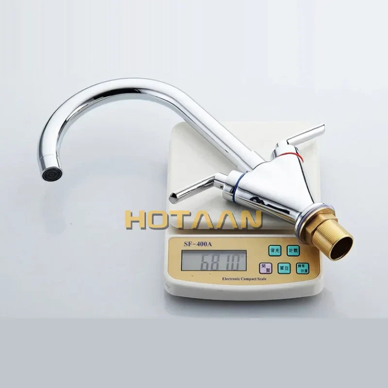 DecorBites™ Double Handle Kitchen Sink Mixer Tap, Round Swivel Faucet