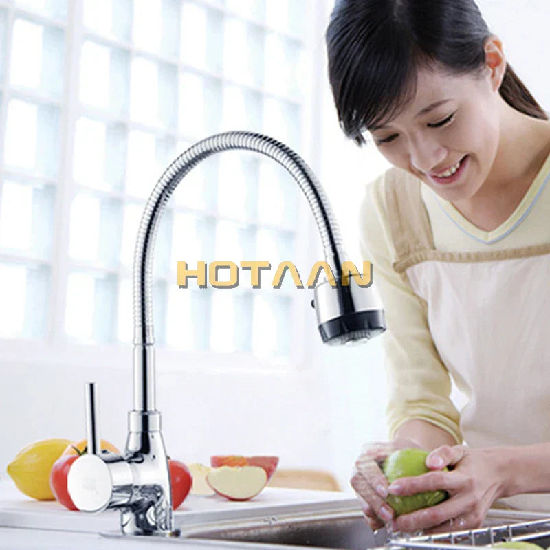 DecorBites™ Brass Kitchen Mixer Faucet Single Hole Hot Cold Water Tap