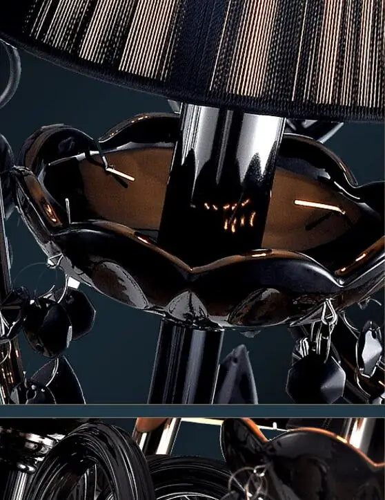 DecorBites™ Black Crystal Chandelier Lamps with Fabric Lampshades for Dining, Bedroom, Living Room