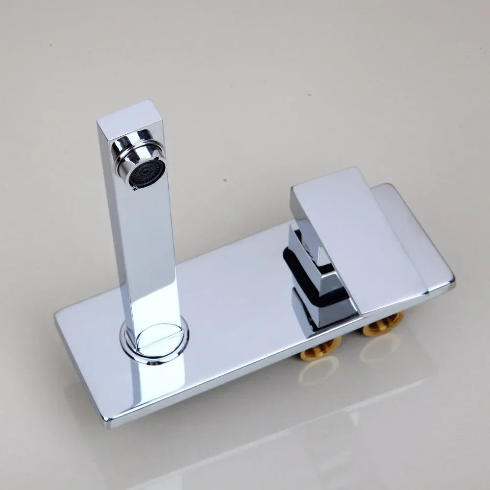 Grifo de lavabo de pared DecorBites™ dorado pulido con mezclador de agua fría y caliente