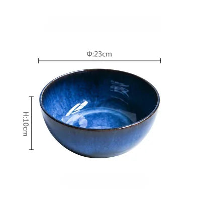 DecorBites™ Deep Blue Ceramic Porcelain Salad Bowl - 2L Capacity