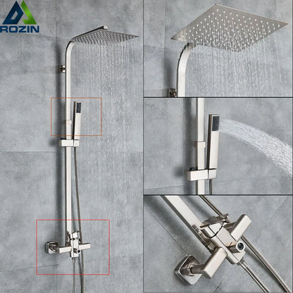 DecorBites™ Brushed Nickel Rain Shower System with Square Hand Shower Mixer