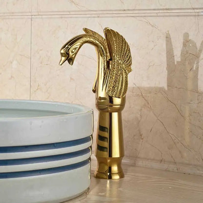 DecorBites™ Golden Swan Bathtub Faucet Set with Brass Hand Shower.