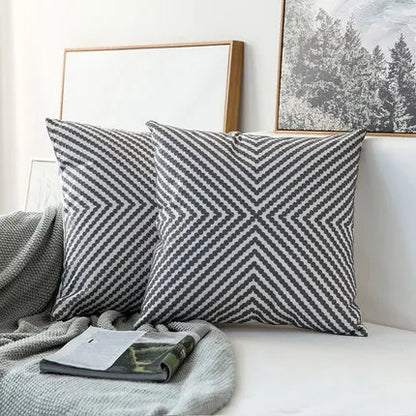 DecorBites™ Grey Geometric Embroidered Cushion Cover 45x45cm