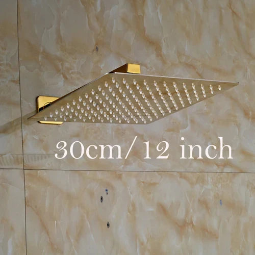 DecorBites™ Golden Ultrathin Rainfall Shower Head Set with Wall Mount Brass Arm