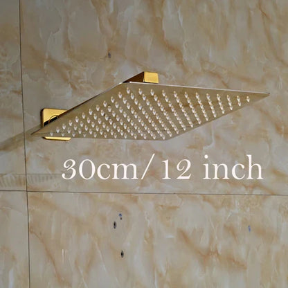 DecorBites™ Golden Ultrathin Rainfall Shower Head Set with Wall Mount Brass Arm