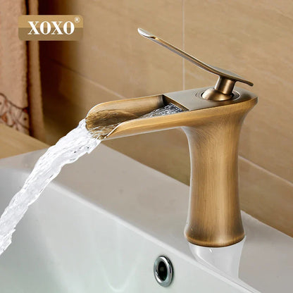 صنبور حوض نحاسي بتصميم شلال من DecorBites™ لخلاط حوض عصري - 83008W