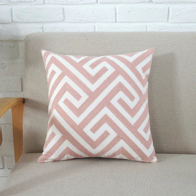 DecorBites™ Grey Pink Geometric Embroidered Cushion Cover, 45x45cm