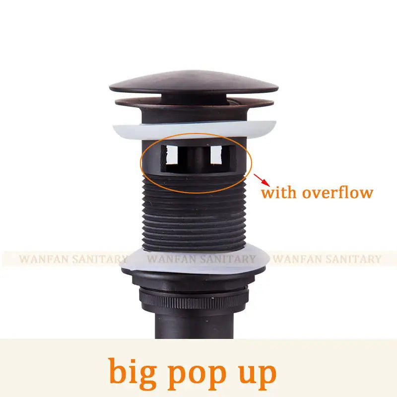 DecorBites™ Brass Black Pop Up Drain Stopper with Overflow for Vessel Sink
