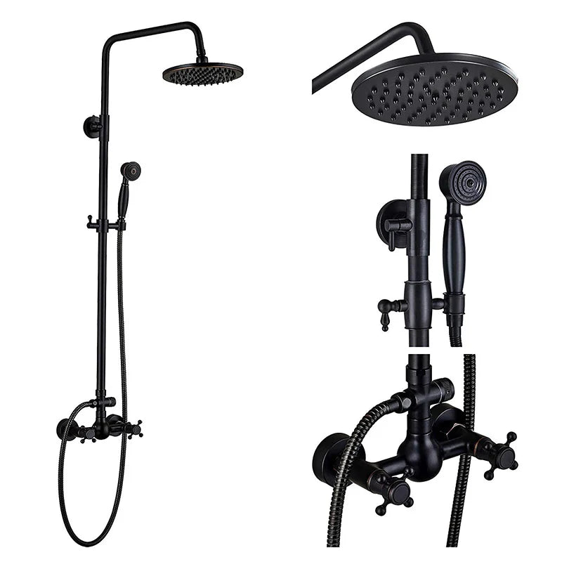 DecorBites™ Black Bronze Rainfall Shower Faucet Set with 8" Head for Wall Mount