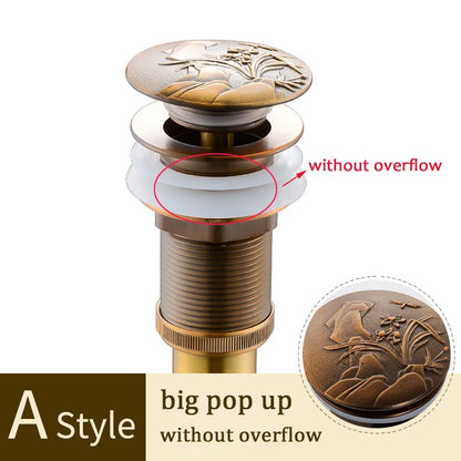 DecorBites™ Brass Bathroom Sink Pop Up Drain for Lavatory Basin - HJ-0618F
