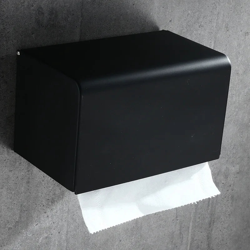 DecorBites™ Black Aluminum Bathroom Paper Holder: Elegant Tissue Box Rack & Toilet Paper Holder