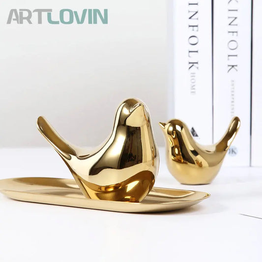 DecorBites™ Gold Ceramic Bird Figurines Home Decor - Fashionable Wedding Ornaments