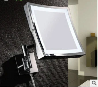 DecorBites™ 8 inch Brass LED Magnifying Wall Mirror for Makeup and Dressing, 3X Magnification