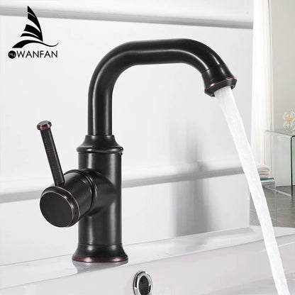 DecorBites™ Black Brass Bathroom Faucet Hot Cold Water Mixer Tap WF-18061