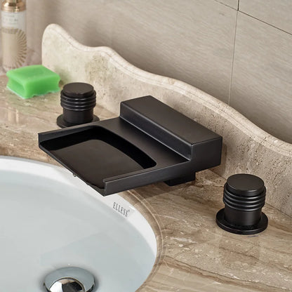 صنبور حمام DecorBites™ ذو المقبضين وصنبور شلال أسود عريض