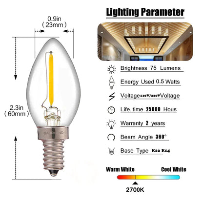 DecorBites™ Dimmable LED Filament Bulb 0.5W 2700K Chandelier Pendant Edison Lamps