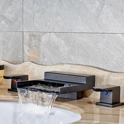 صنبور حمام DecorBites™ ذو المقبضين وصنبور شلال أسود عريض