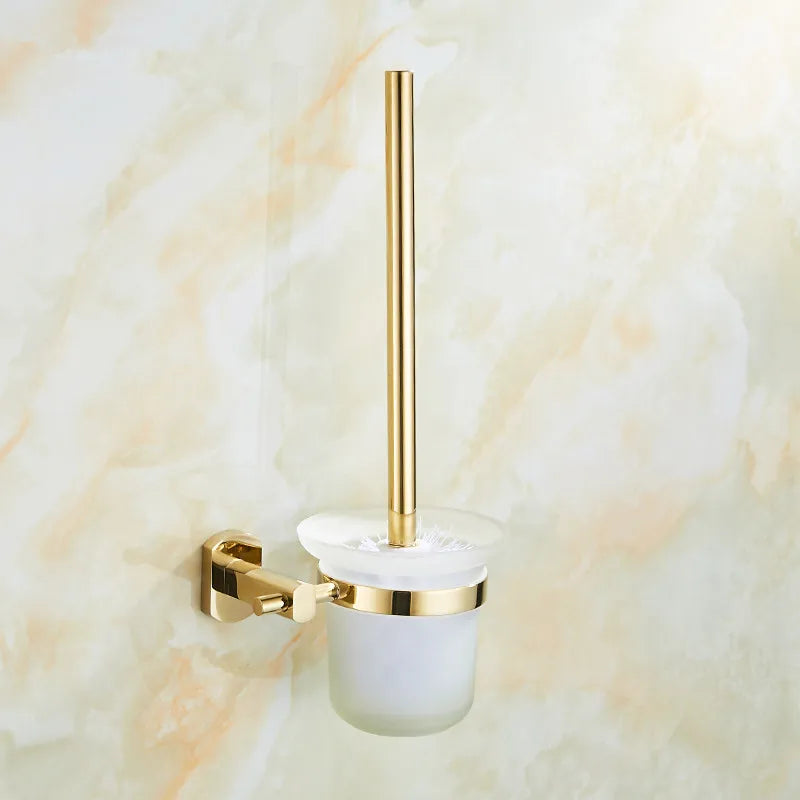 DecorBites™ Gold Brass Bath Hardware Set: Towel Rack, Paper Holder, Toilet Brush Holder, Towel Ranger, Hooks