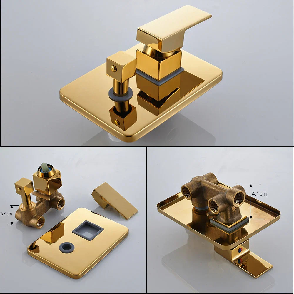 DecorBites™ Golden Shower Faucet with Wall Mount for 3-ways Control and Plastic Handshower