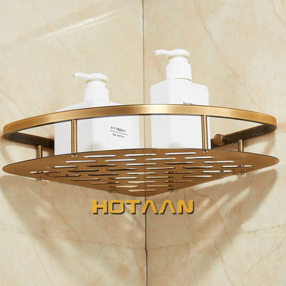 حامل سلة دش من الألومنيوم بلمسة نهائية عتيقة من DecorBites™، سلة رف حمام أنيقة