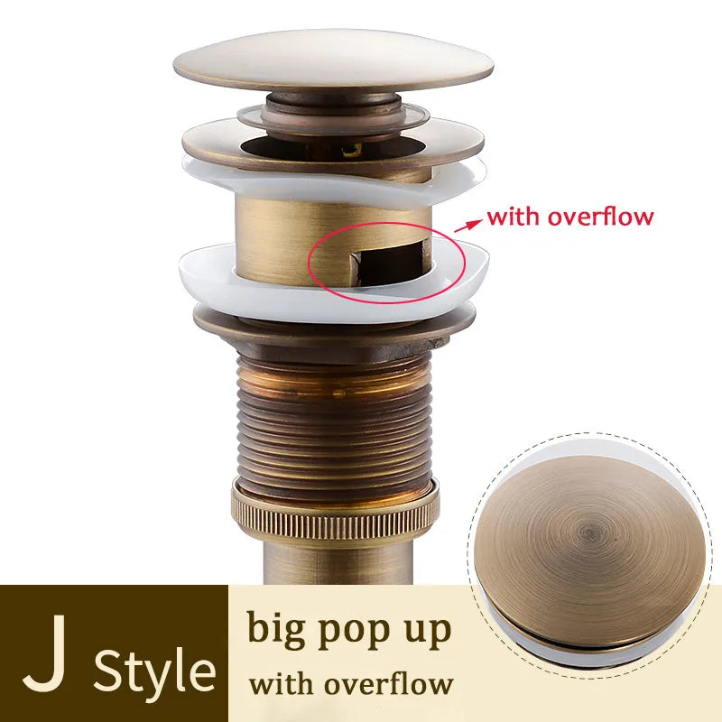 DecorBites™ Brass Bathroom Sink Pop Up Drain for Lavatory Basin - HJ-0618F