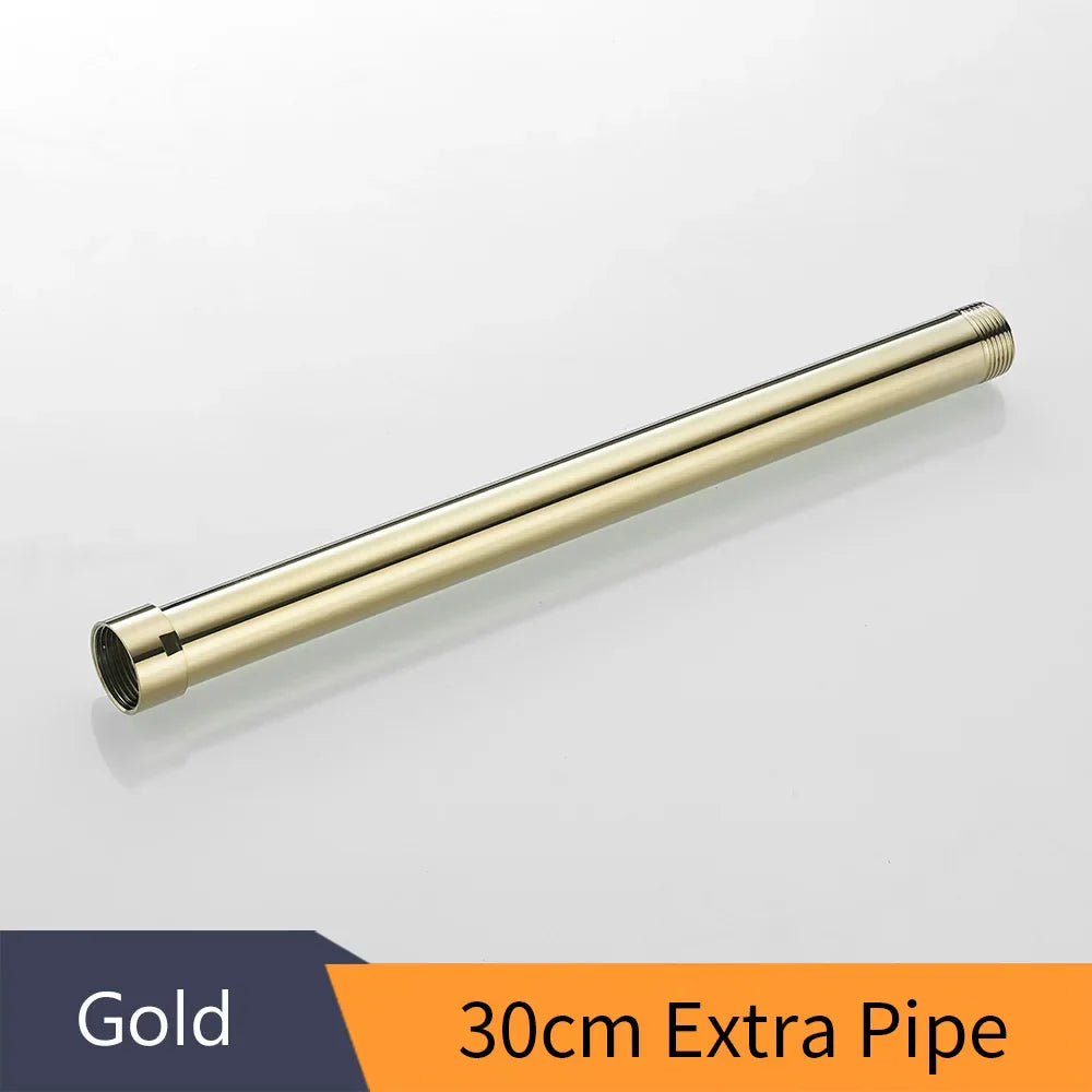 DecorBites™ 12" Gold Solid Brass Shower Mounting Bracket Extension Tube Arm for Bathroom Shower