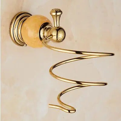 DecorBites™ Brass & Jade Gold Bathroom Accessories Set: Paper Holder, Towel Bar, Soap Basket