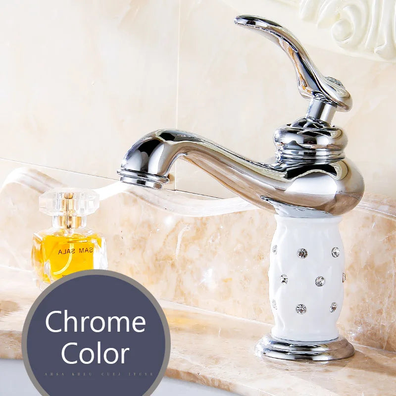 Grifo de Lavabo de Latón Dorado Decorbites™ con Diamante, Asa Única Mezclador de Agua Caliente y Fría