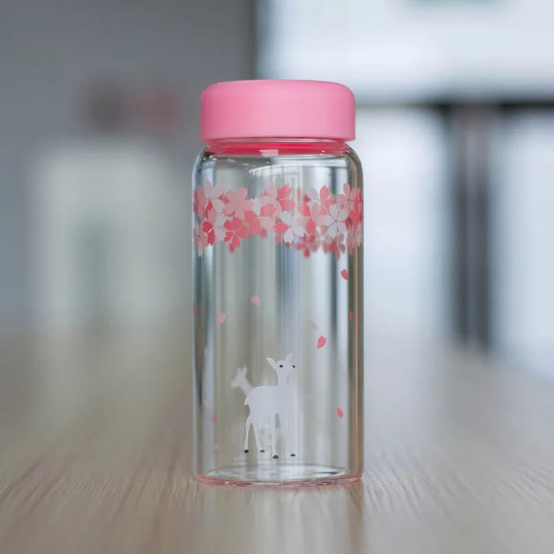 Botella de vidrio Kawaii Sakura de 310 ml con diseño de animal de caricatura lindo Decorbites™